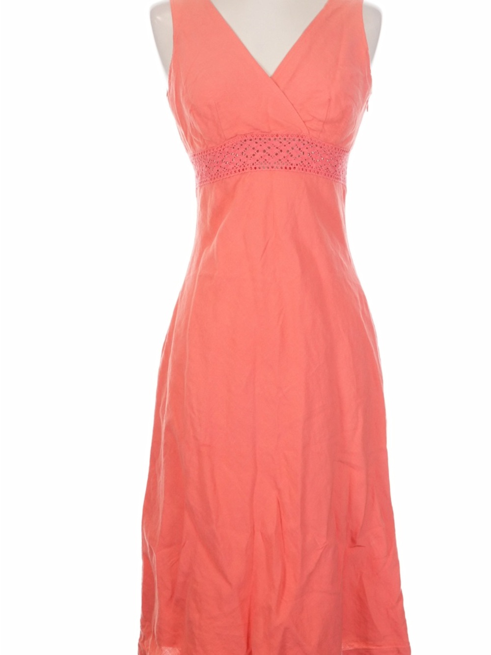 Coral V-Neck Sleeveless Midi Dress
